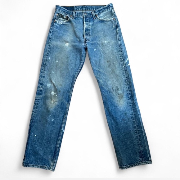 💚 Vintage 90s Levi’s 501xx Blue Distressed Jeans (W31 L32) (32) - Picture 3 of 12